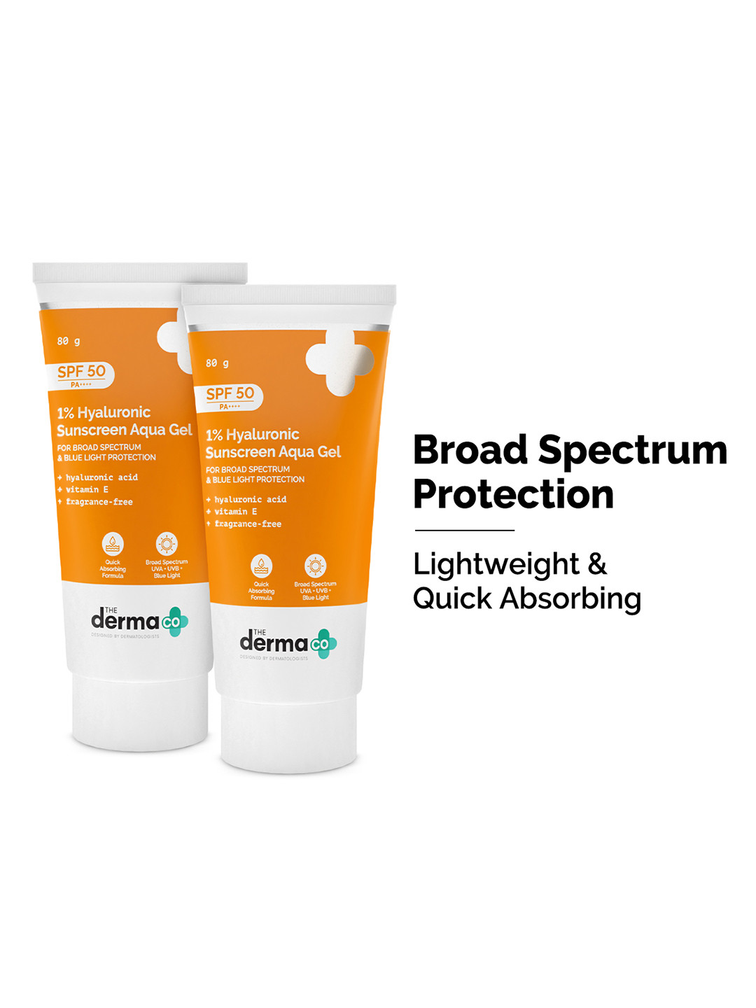 

The Derma co. Set of 2 Hyaluronic Sunscreen SPF 50 PA++++ Lightweight Aqua Gel - 80g each, Orange
