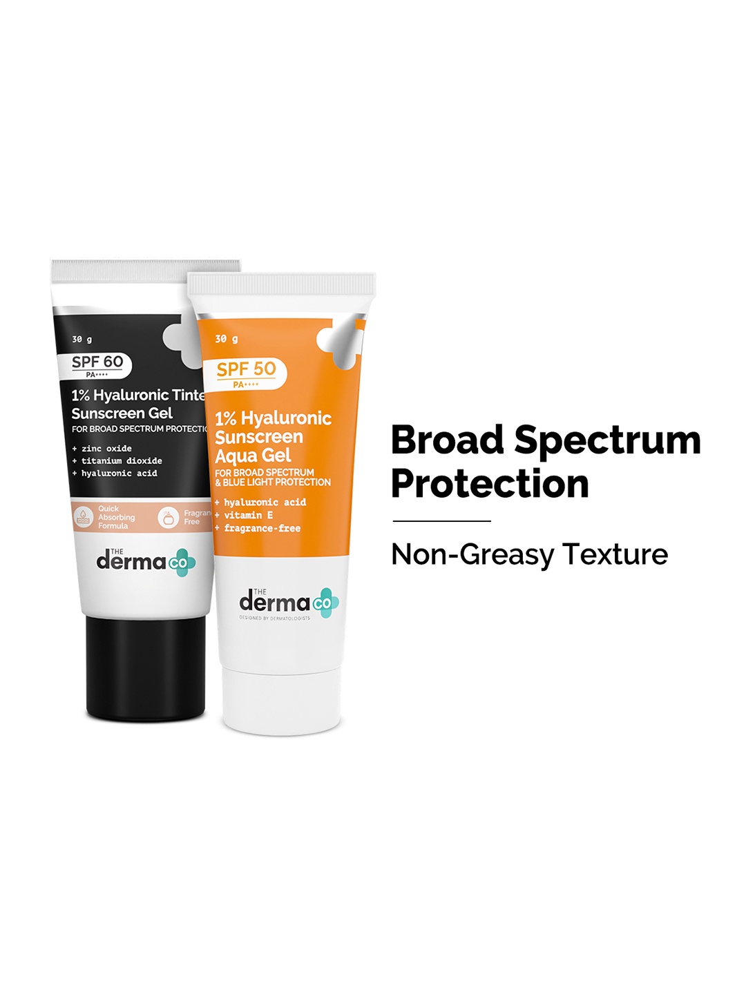 

The Derma co. Set of Hyaluronic SPF60 Tinted Sunscreen & SPF50 Sunscreen Gel - 30 g each, Black