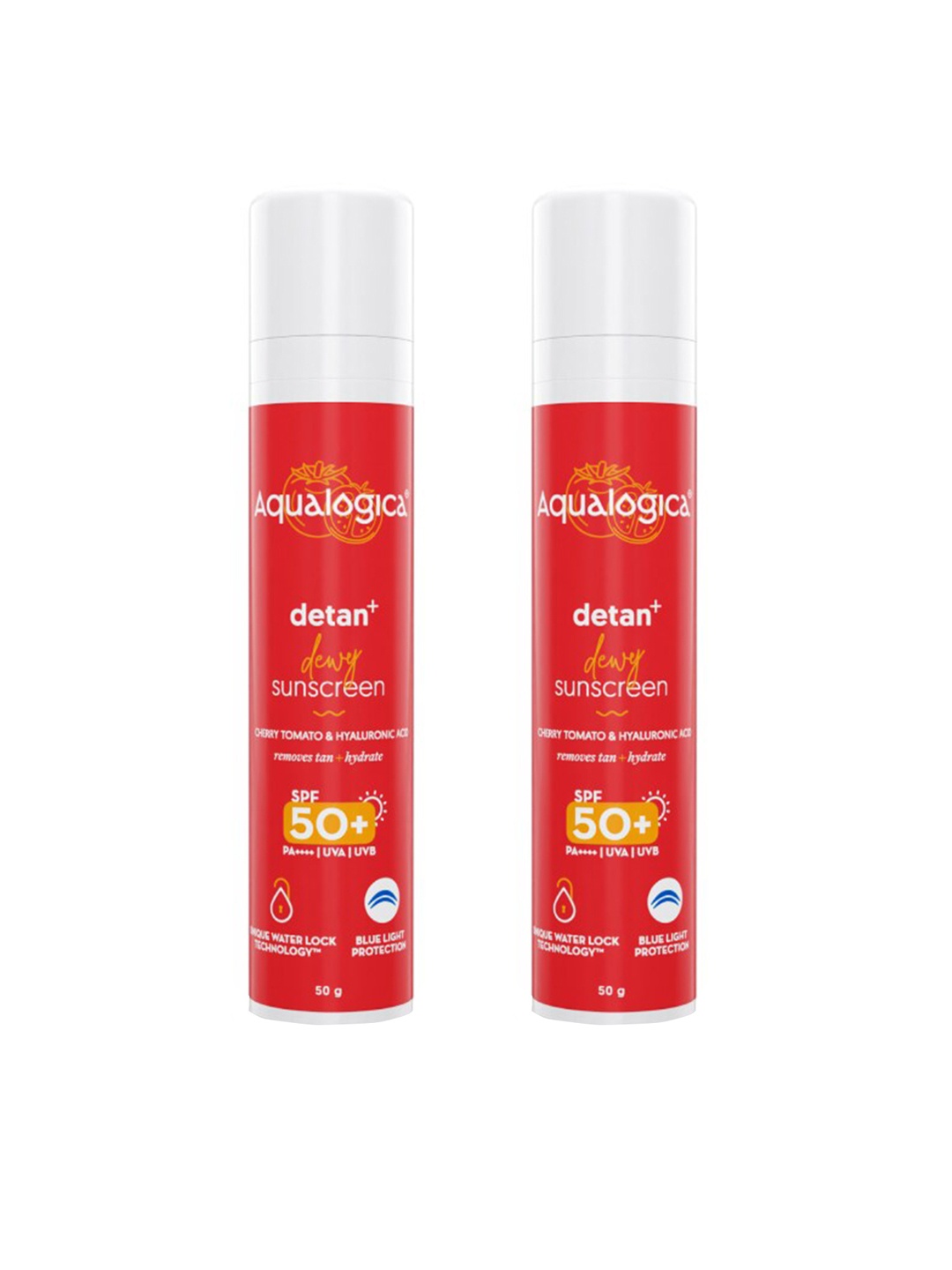 

Aqualogica Set of 2 Detan+ Dewy SPF 50+ Lightweight No White Cast Sunscreen - 50 g each, Red