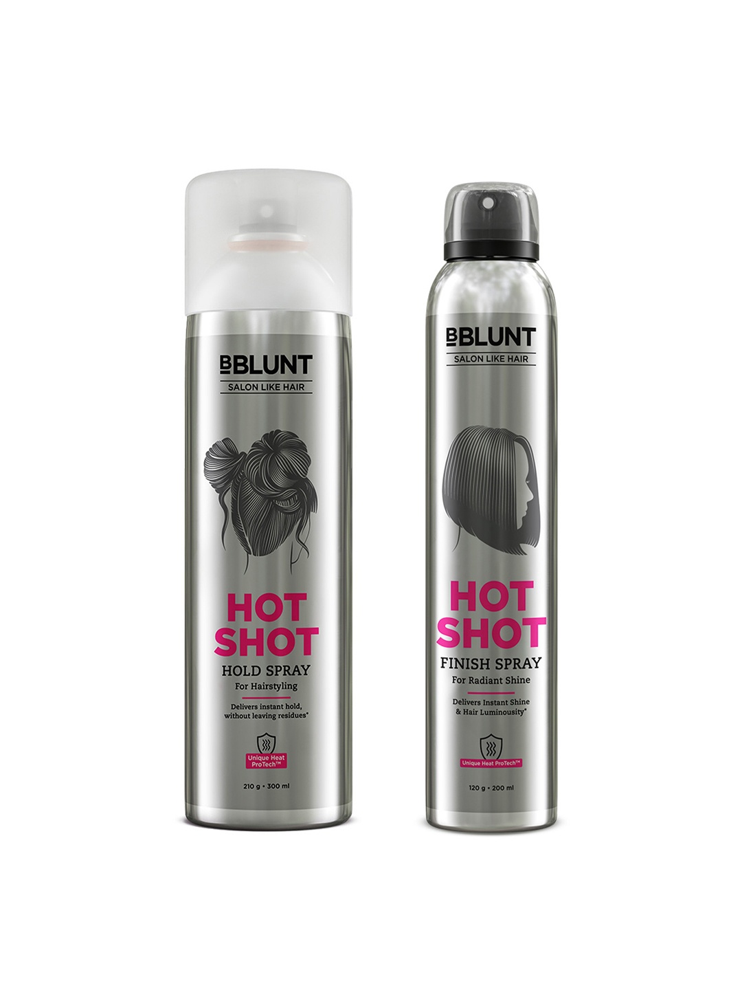 

BBLUNT Set of Hot Shot Finish Hair Spray - 200 ml & Hold Hair Spray - 300 ml, Silver