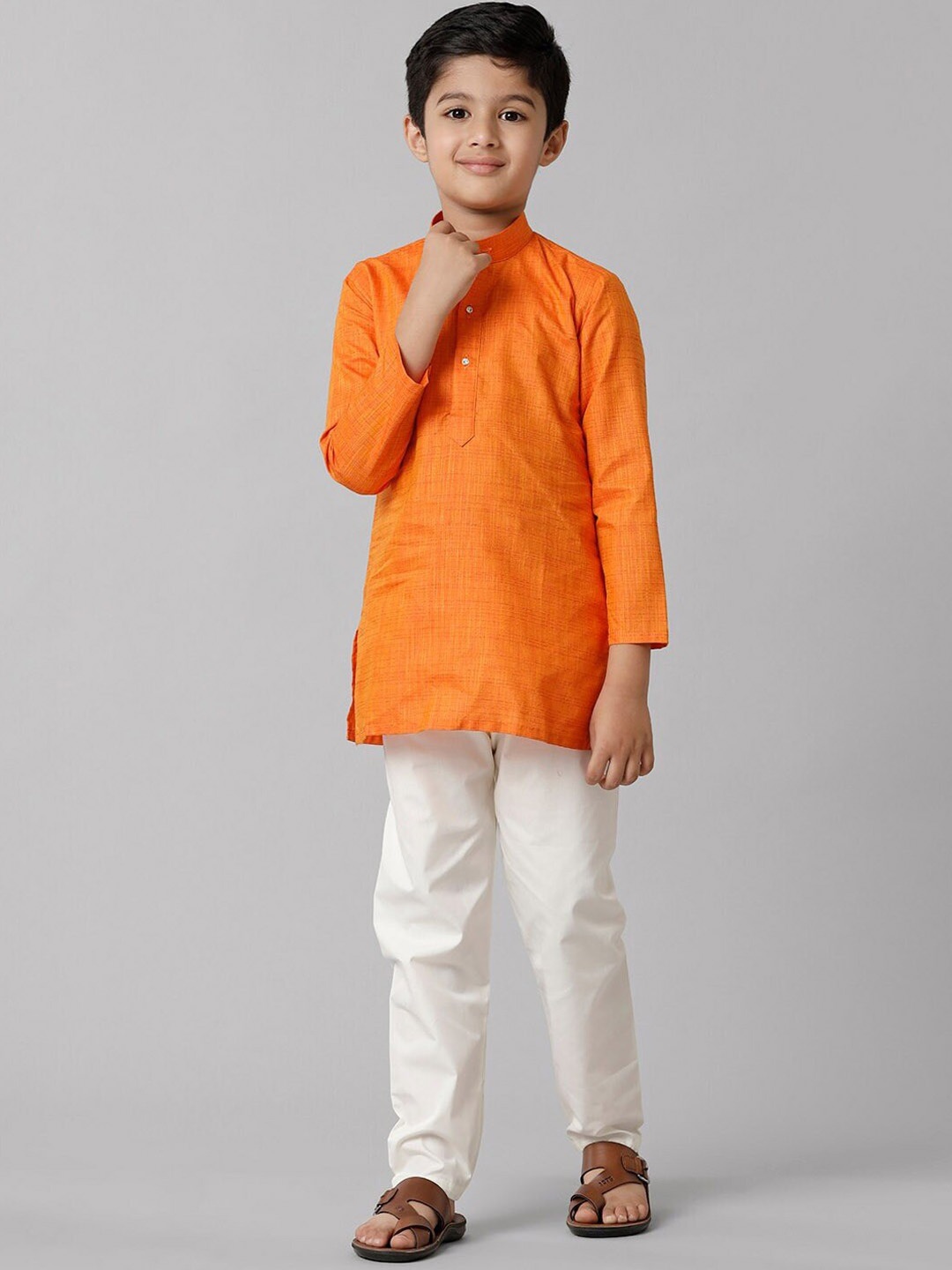 

Ramraj Boys Band Collar Regular Kurta with Pyjamas, Orange