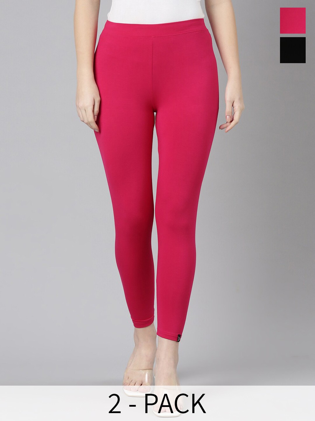 

Twin Birds Pack Of 2 Women Solid Skinny Fit High Ankle Cropped Leggings, Red