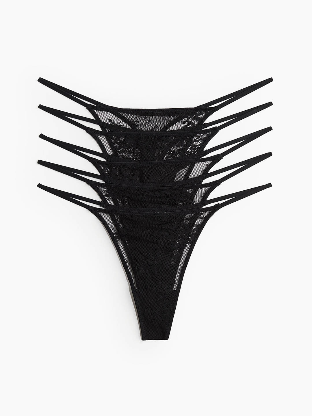 

H&M Women 5-Pack Lace Tanga Thong Briefs, Black