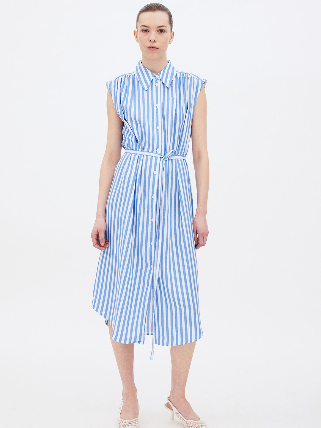 

H&M Linen-Blend Shirt Dress, Blue