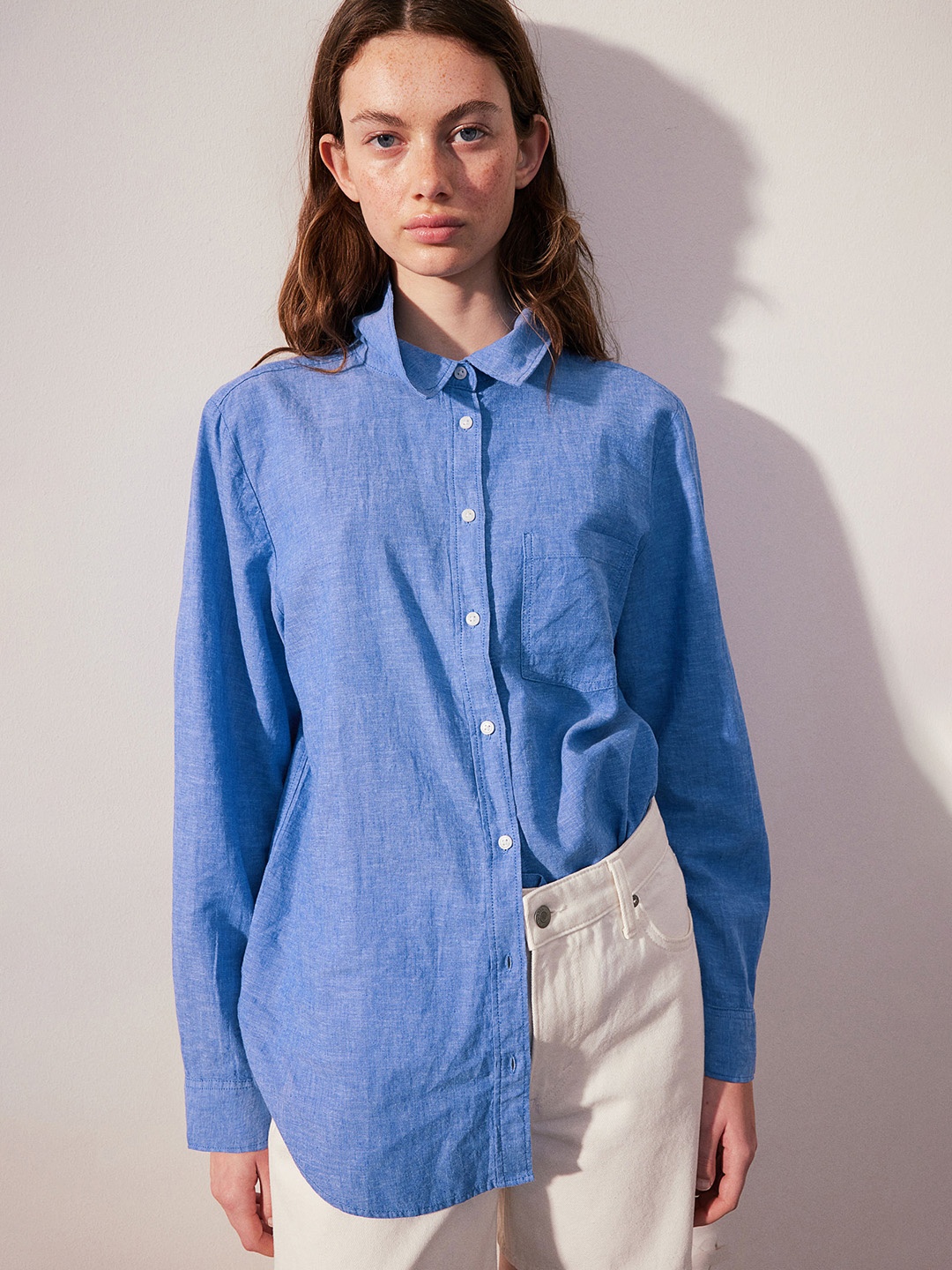 

H&M Linen-Blend Shirt, Blue
