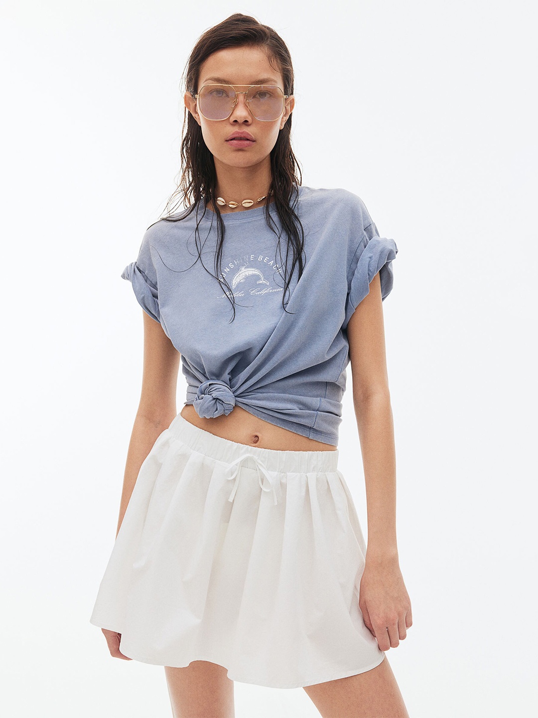 

H&M Pure Cotton Oversized T-shirt, Blue