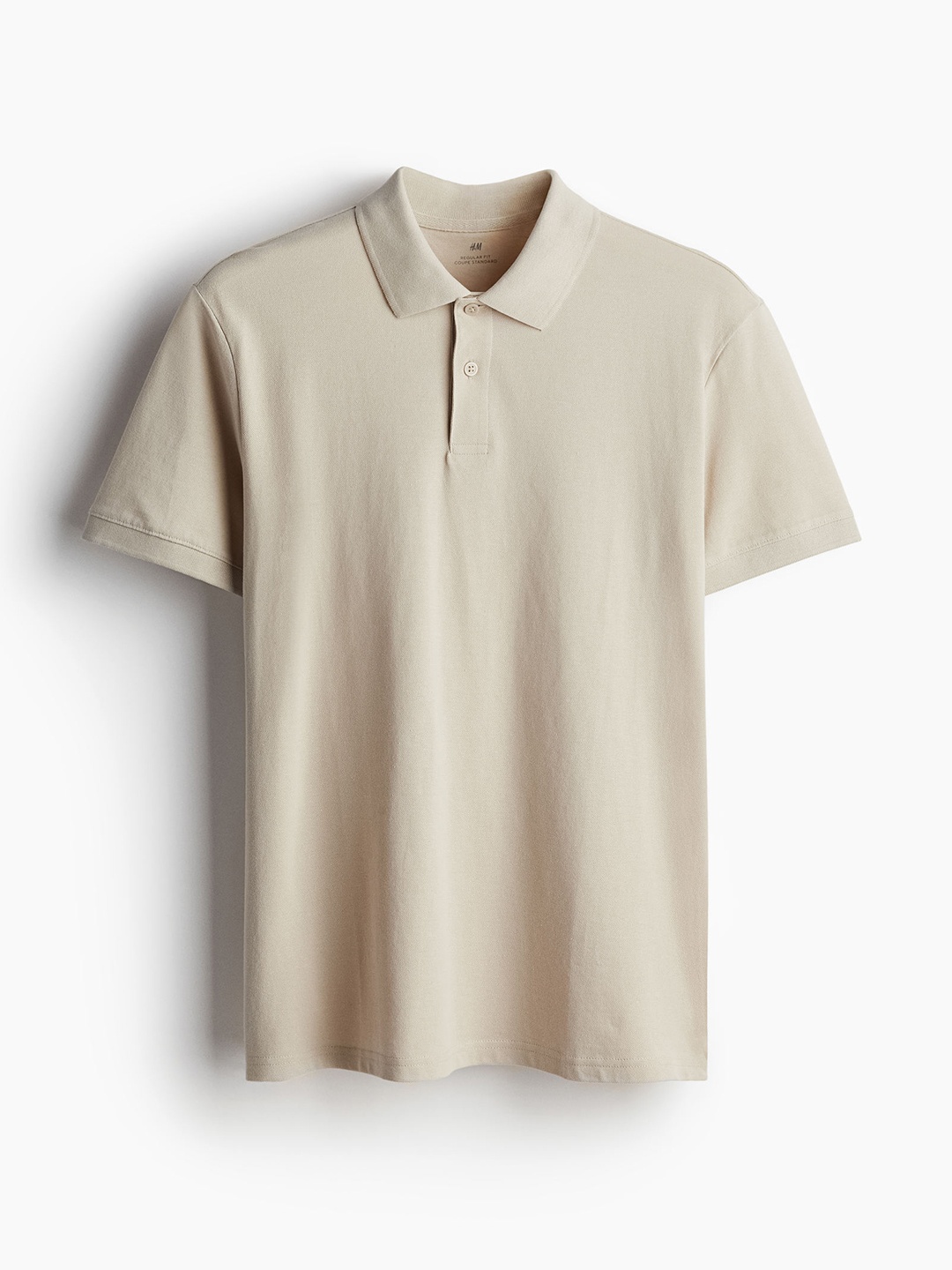 

H&M Men Pure Cotton Regular Fit Piqu Polo Shirt, Beige