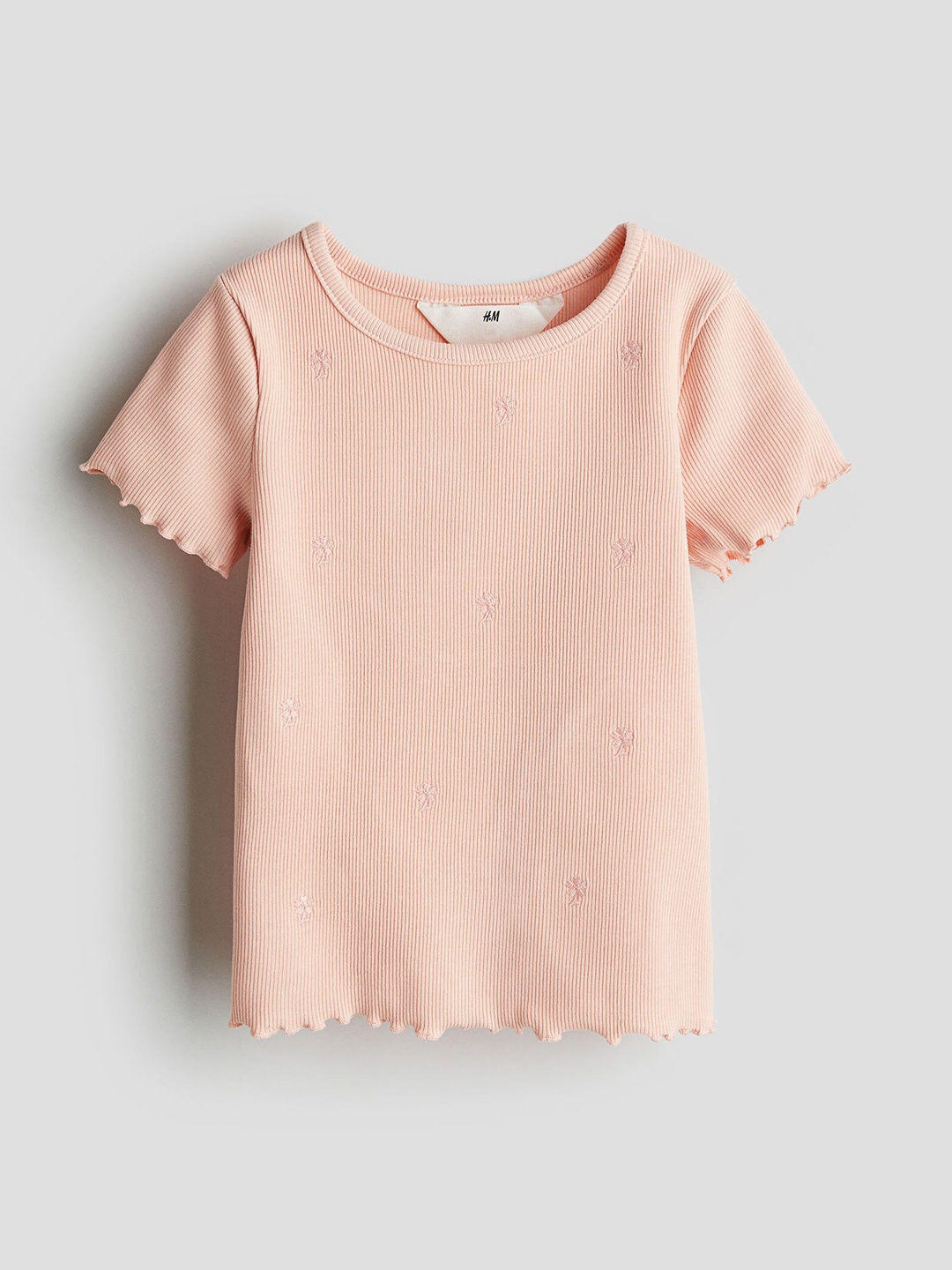 

H&M Girls Frill-Trimmed Ribbed T-Shirt, Pink