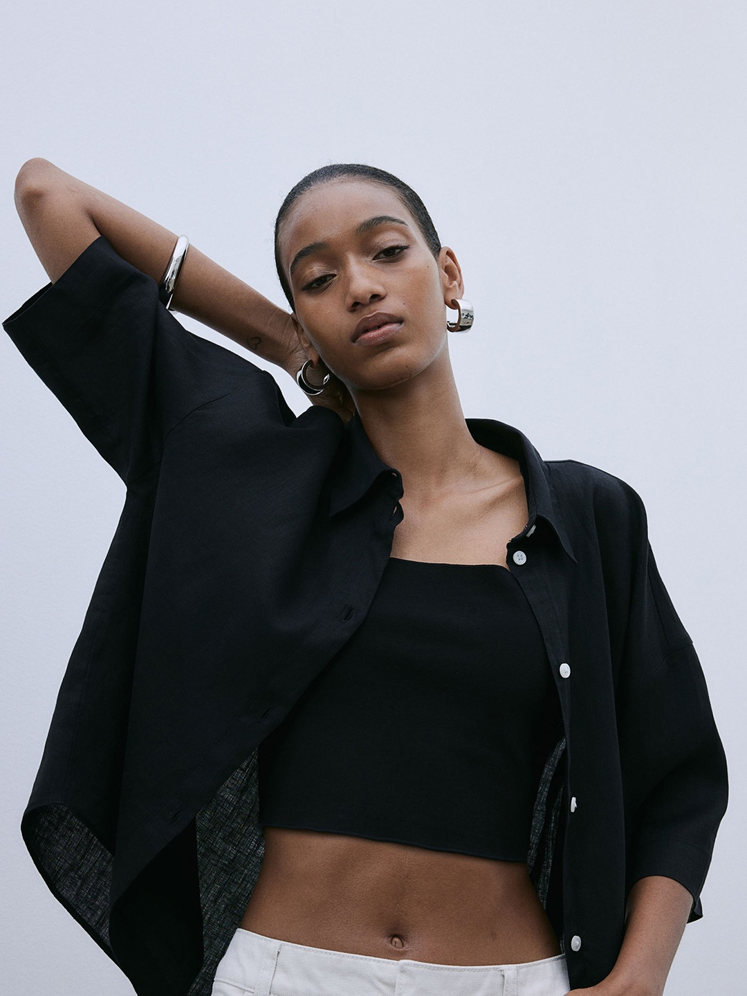 

H&M Cropped Vest Top, Black