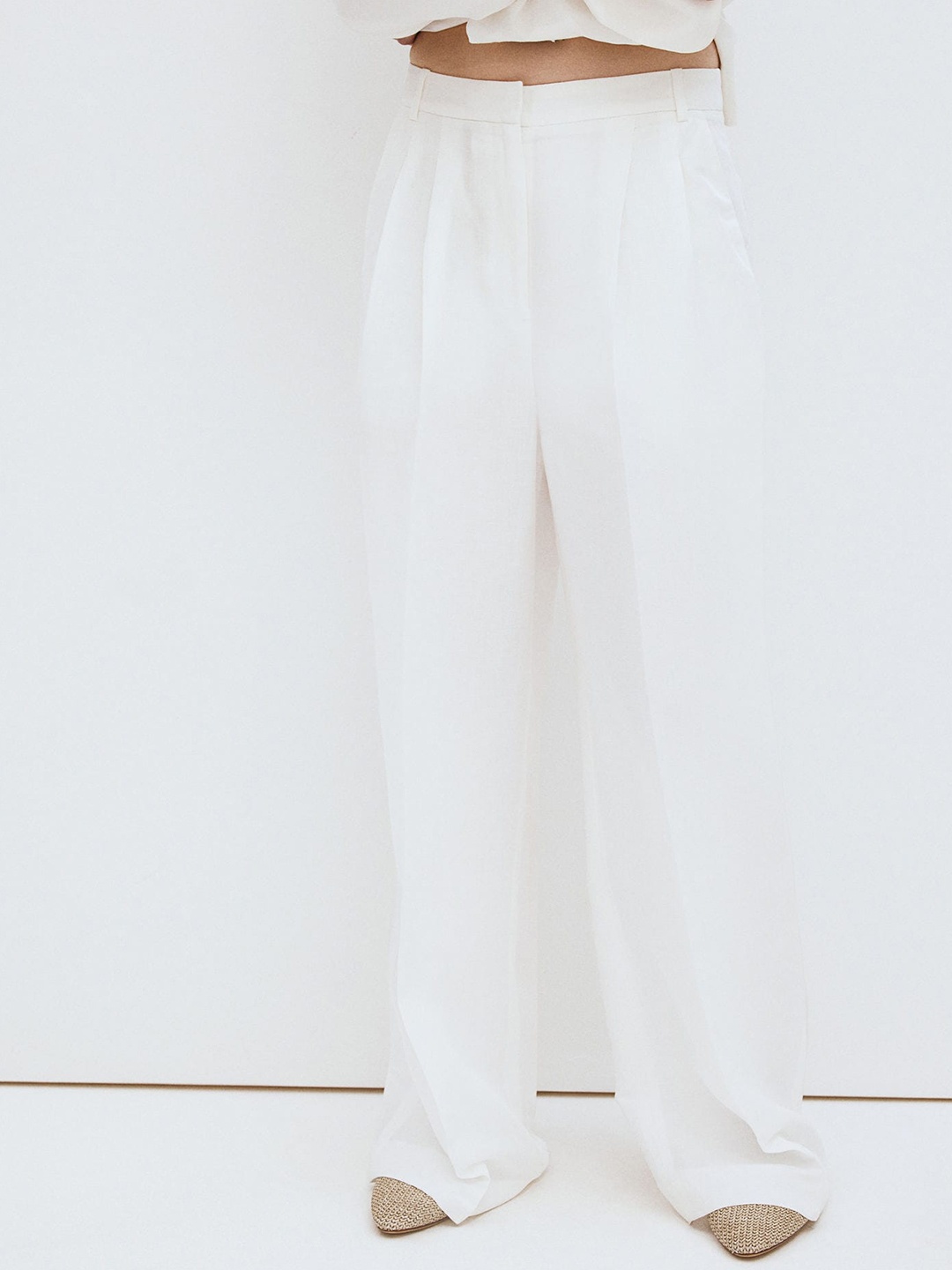 

H&M Women Tailored Linen-Blend Trousers, White