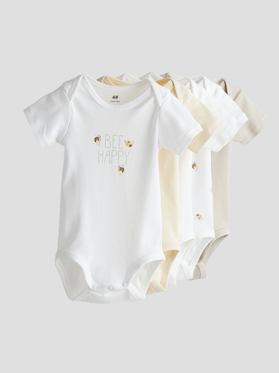 

H&M Boys 5-Pack Cotton Bodysuits, Beige