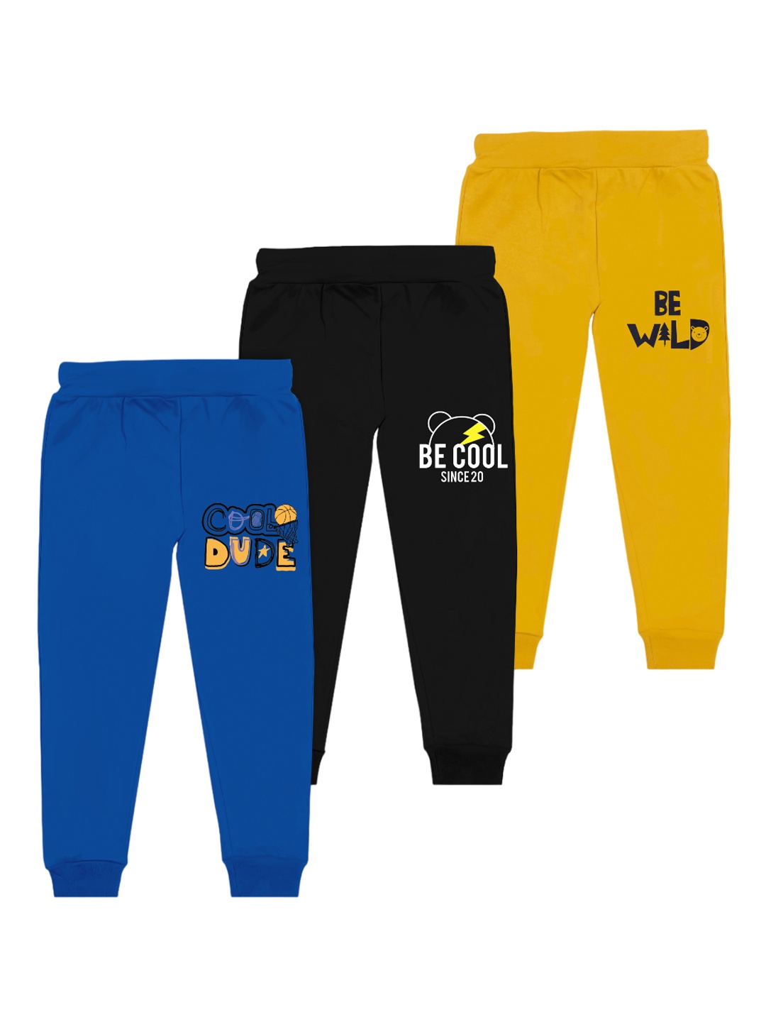 

BAESD Boys Pack Of 3 Typography Printed Joggers, Yellow