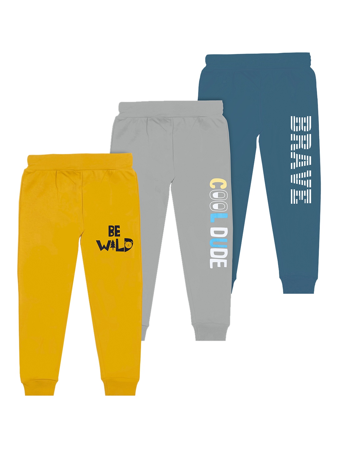 

BAESD Boys Pack Of 3 Typography Printed Joggers, Yellow