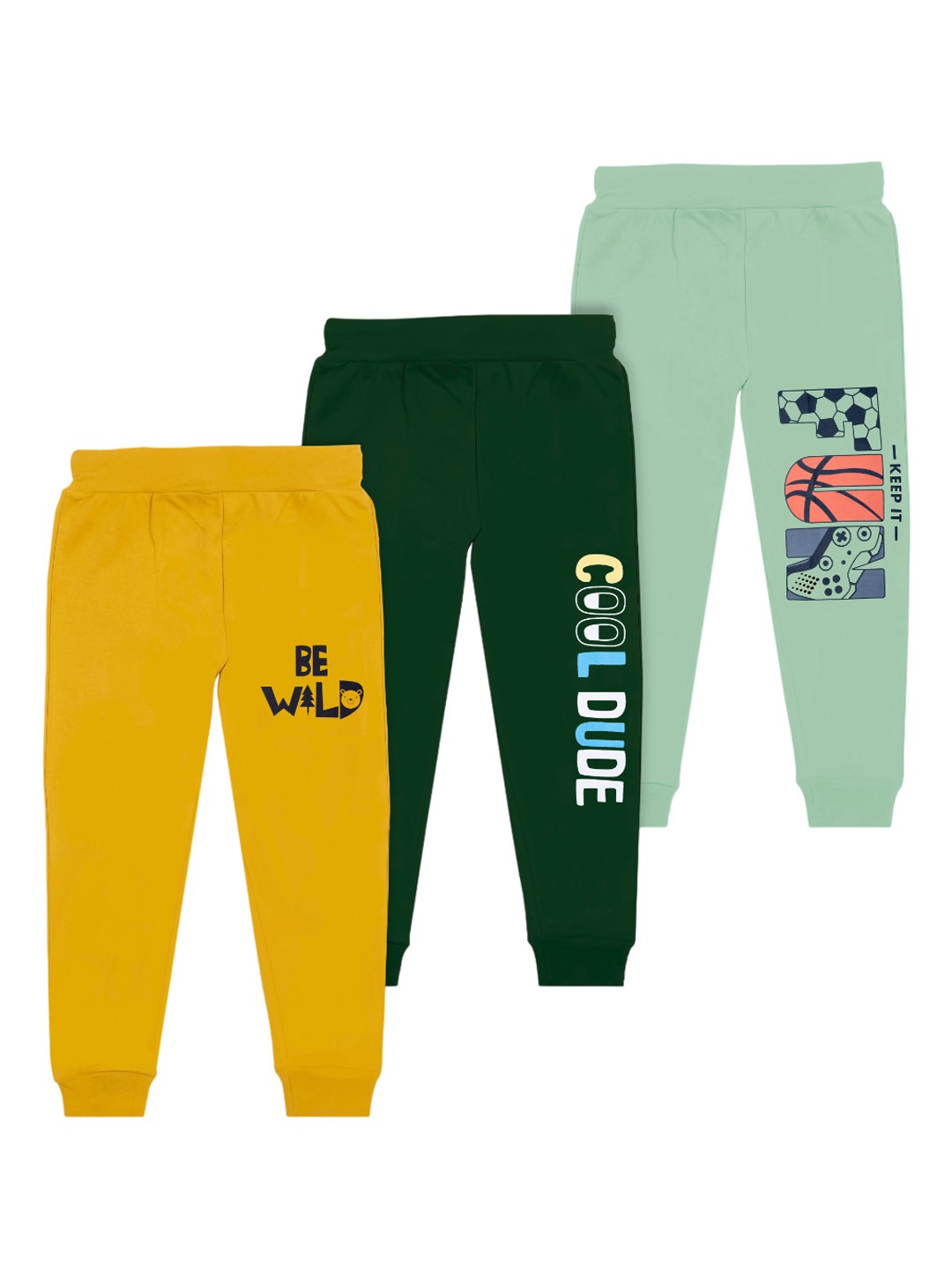 

BAESD Boys Pack Of 3 Typography Printed Joggers, Yellow