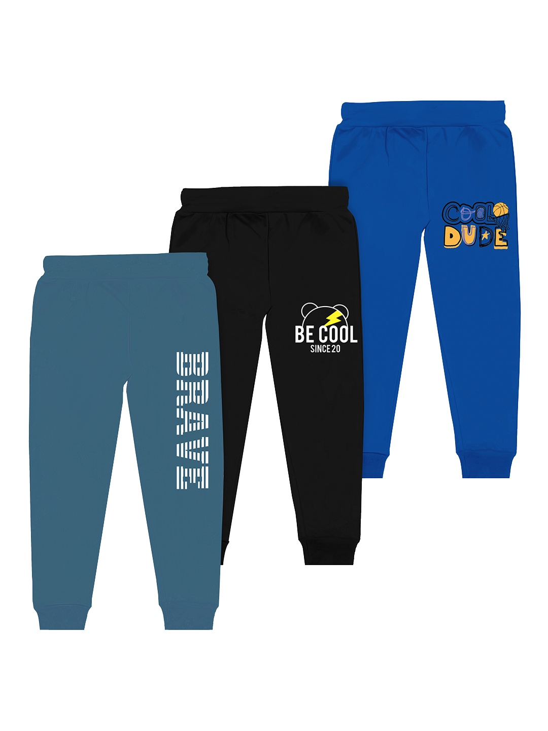 

BAESD Boys Pack Of 3 Typography Printed Joggers, Blue