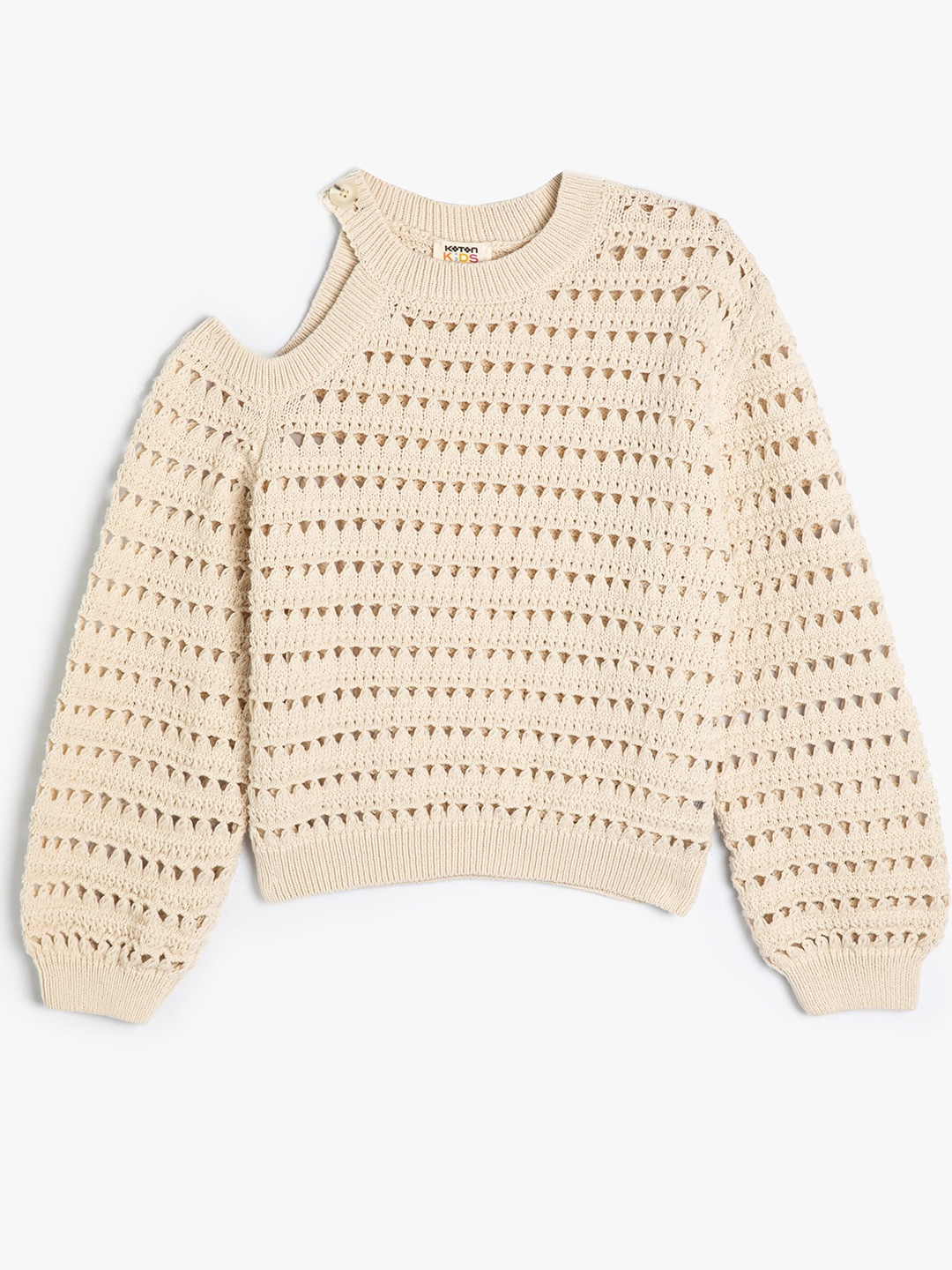 

Koton Girls Open Knit Self Design Ribbed Pullover, Beige