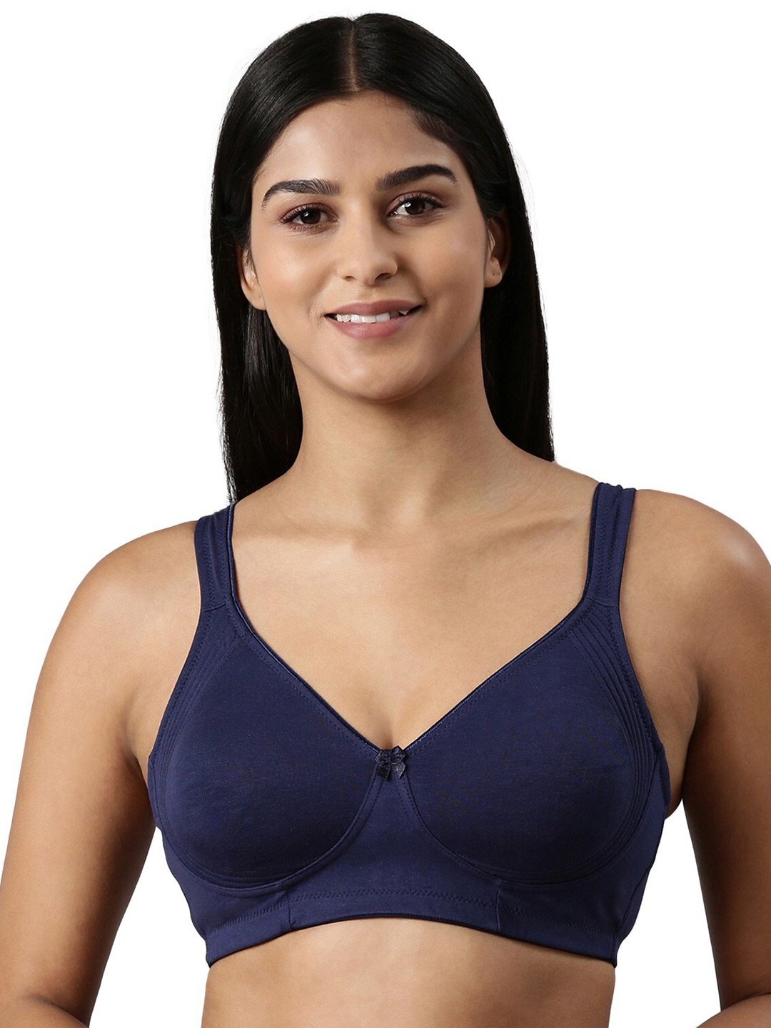 

BLOSSOM Moulded Cotton Side Support Bra With Wide Strap_Curvy Lift, Navy blue