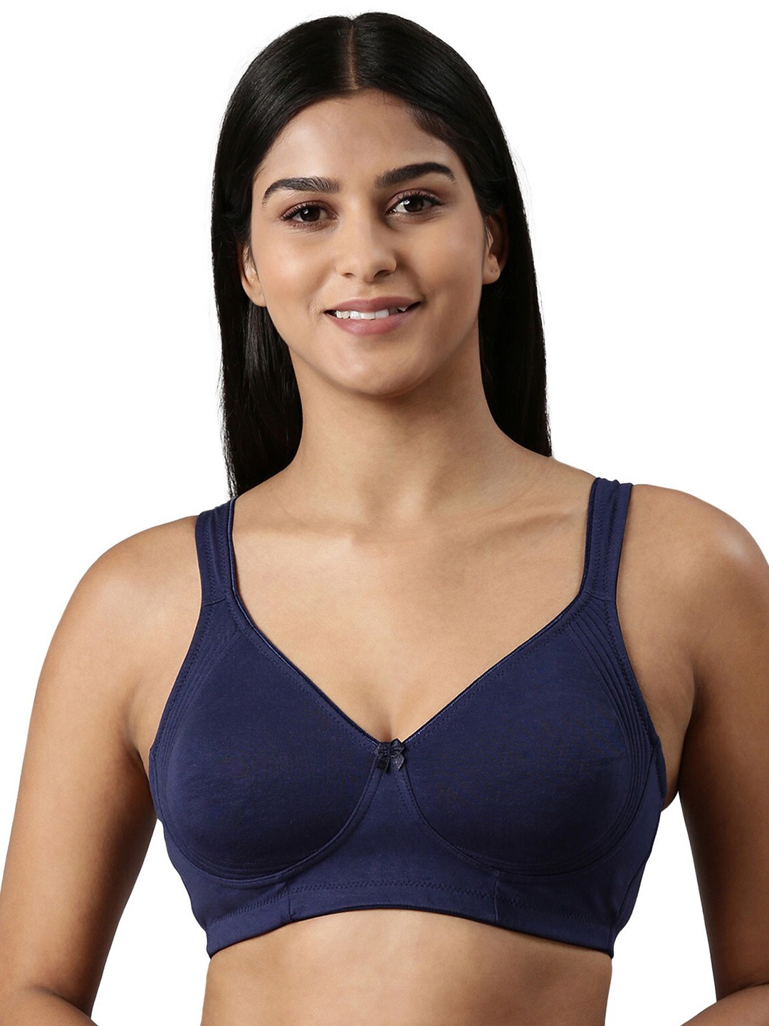

BLOSSOM Moulded Cotton Side Support Bra With Wide Strap_Curvy Lift, Navy blue