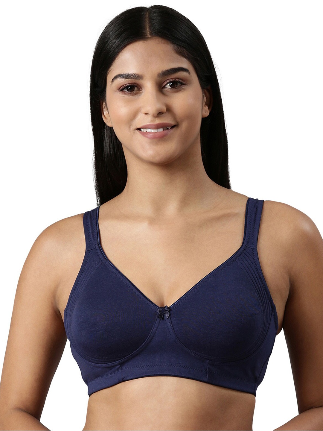 

BLOSSOM Moulded Cotton Side Support Bra With Wide Strap_Curvy Lift, Navy blue
