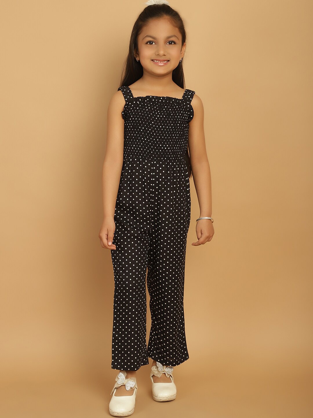 

MINI & MING Girls Printed Sleeveless Basic Jumpsuit, Black