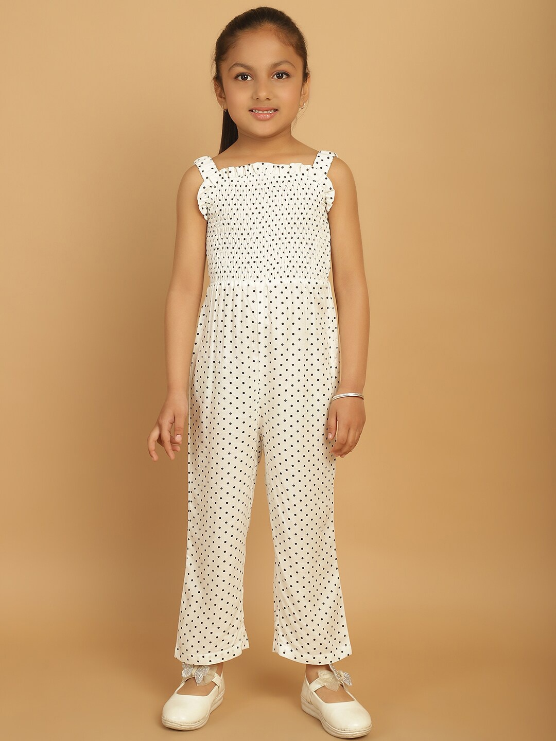 

MINI & MING Girls Printed Sleeveless Basic Jumpsuit, White