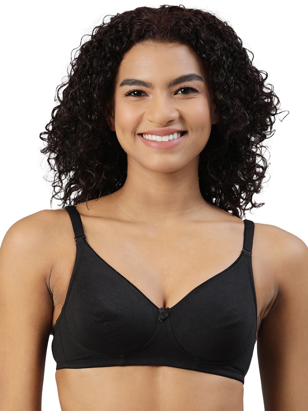 

BLOSSOM Medium Coverage Non-Padded Non-Wired Moon Shaper T-shirt Bra- Moisture Wicking, Black