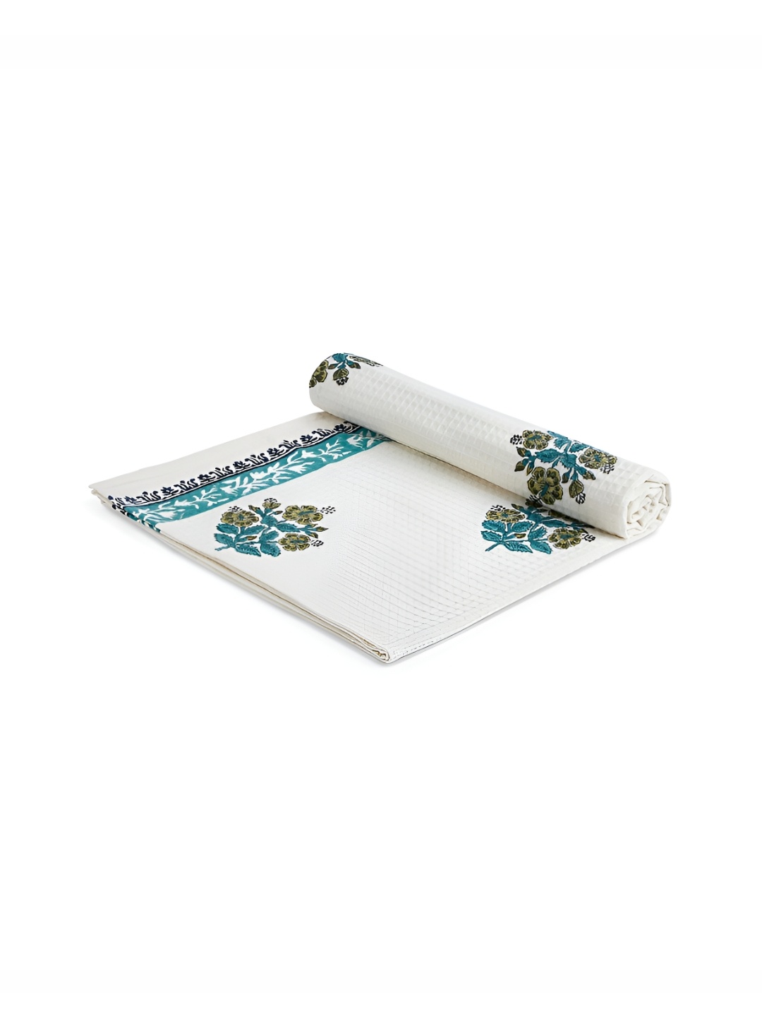 

India Circus by Krsnaa Mehta White & Green Printed Cotton 150 GSM Bath Towel