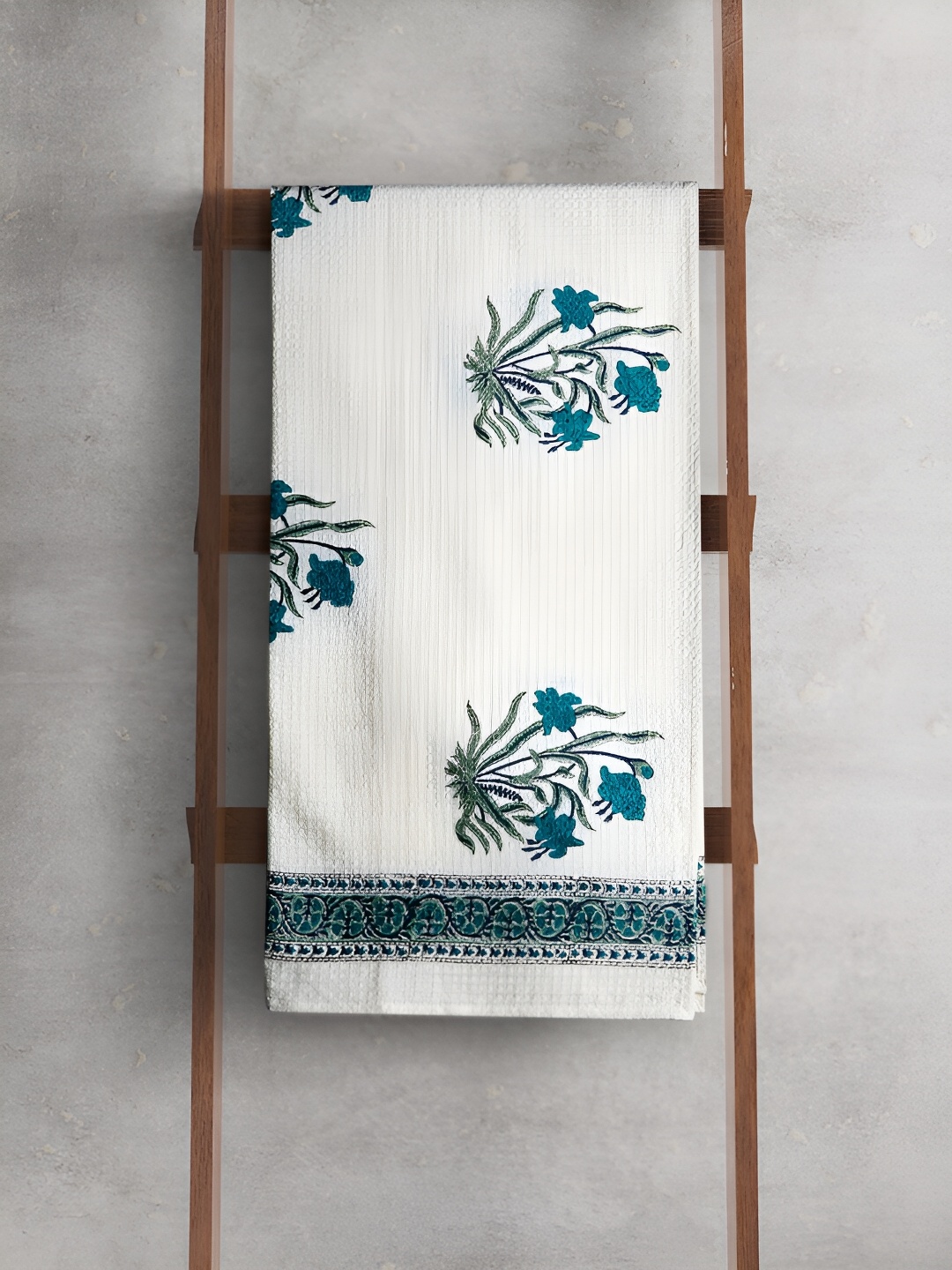 

India Circus by Krsnaa Mehta White & Blue Printed Cotton 150 GSM Bath Towel
