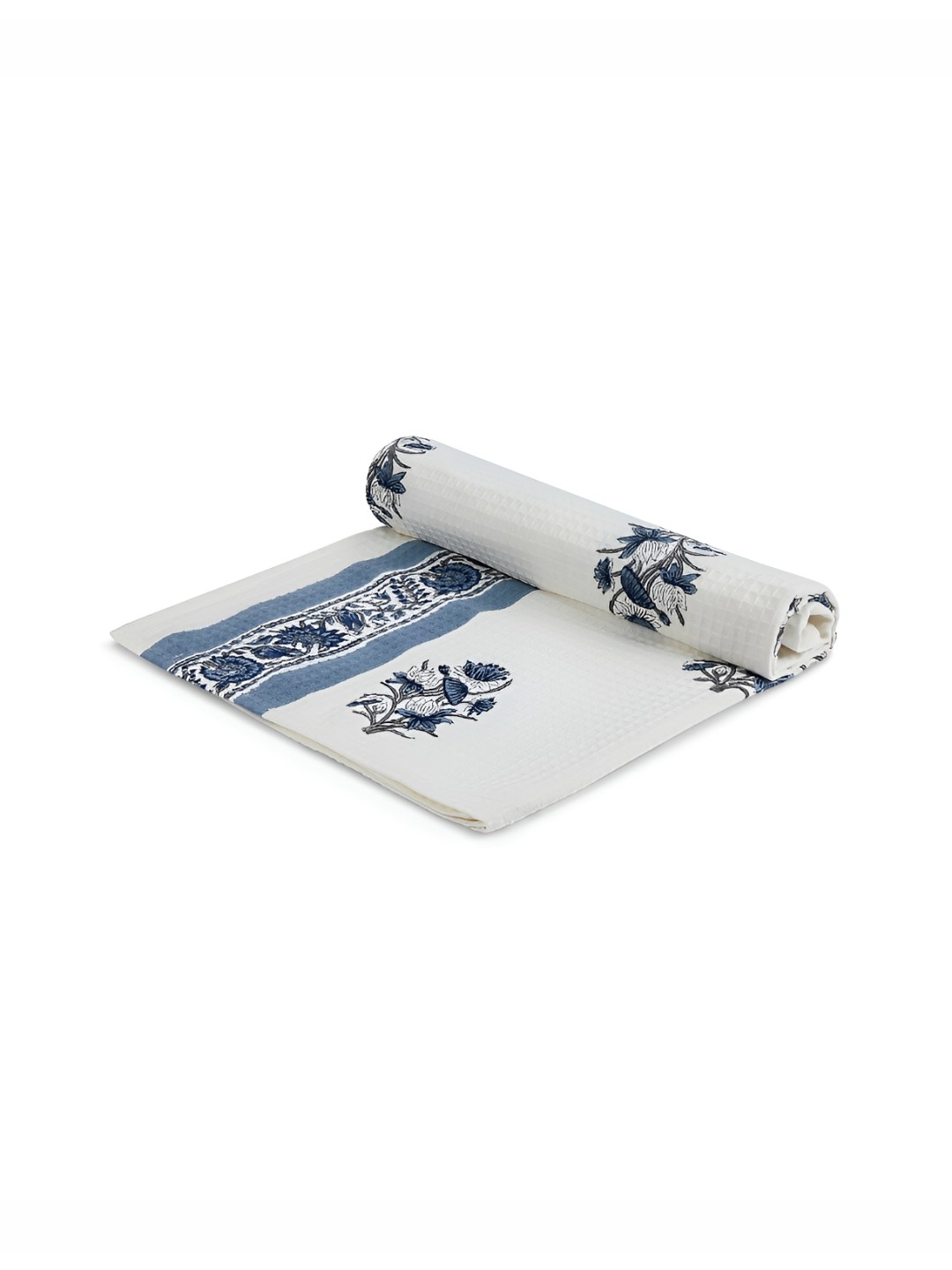 

India Circus by Krsnaa Mehta White & Blue Printed Cotton 150 GSM Bath Towel
