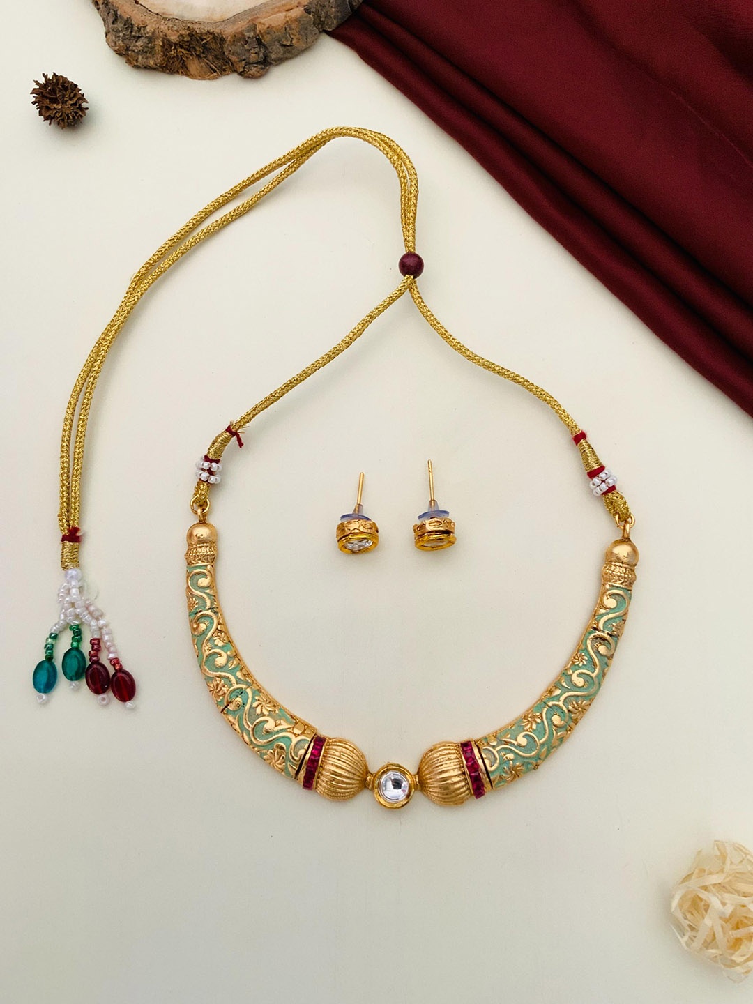 

ABDESIGNS Gold-Plated Kundan Studded Jewellery Set