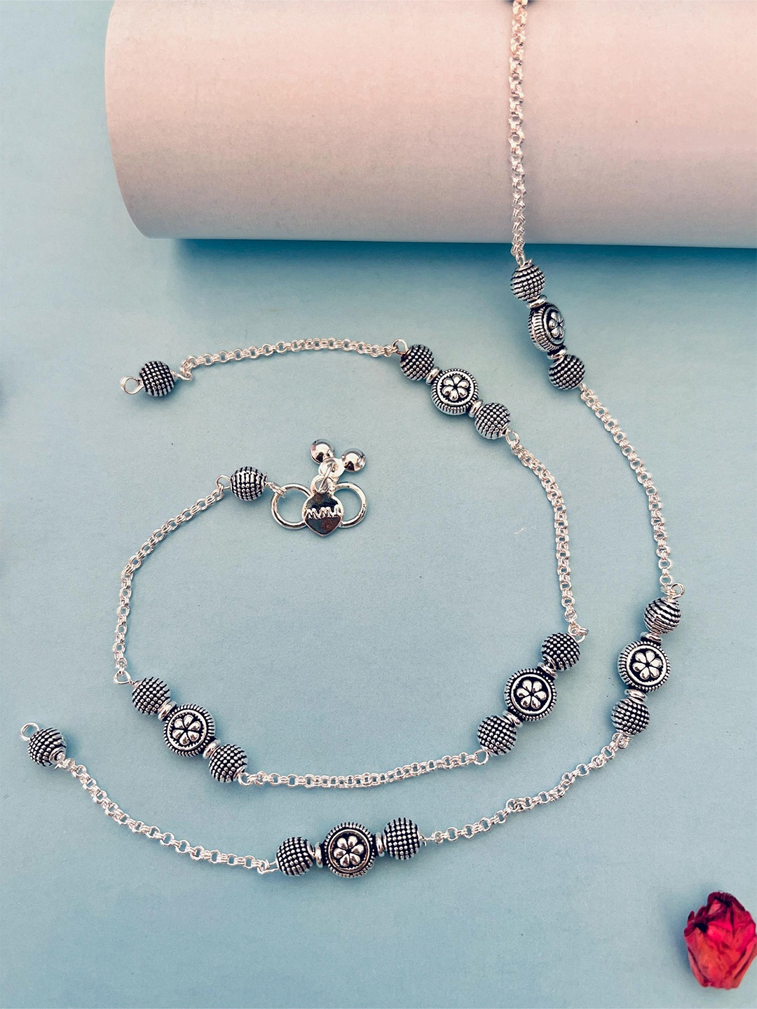 

ABDESIGNS Set Of 2 Silver-Plated Brass Beaded Anklet