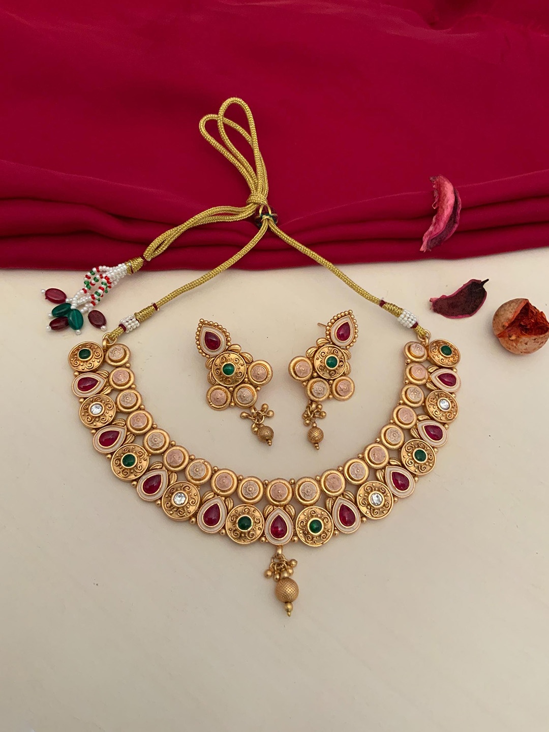 

ABDESIGNS Gold-Plated Stone-Studded Jewellery Set