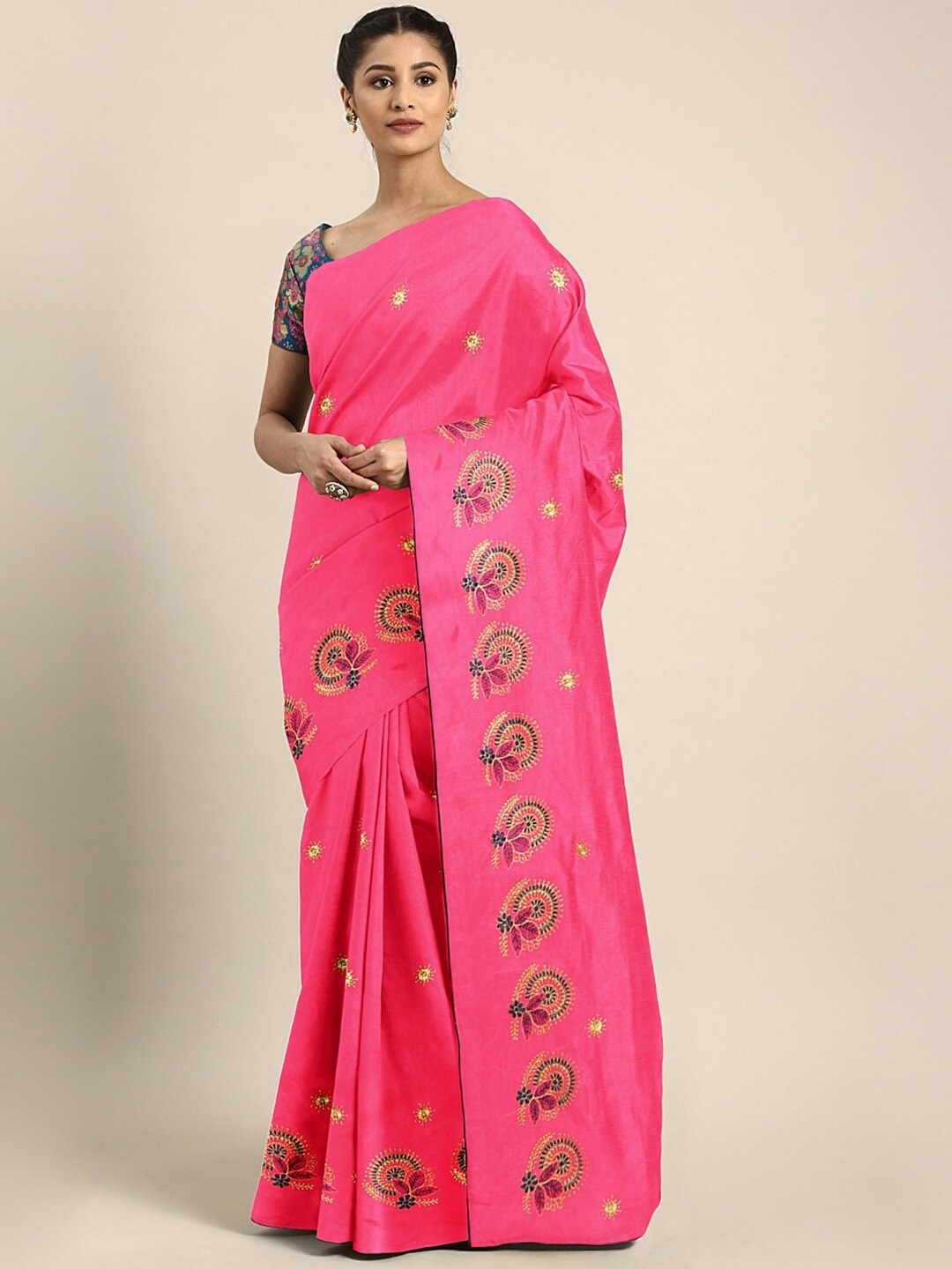 

KALINI Floral Embroidered Saree, Pink