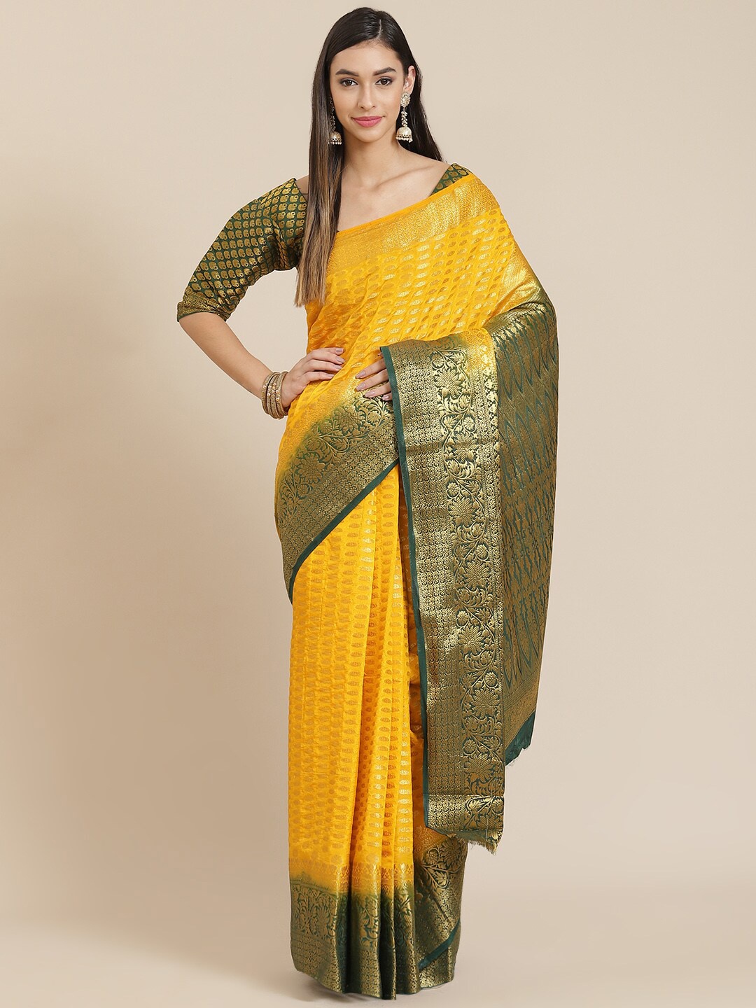 

KALINI Woven Design Zari Art Silk Banarasi Saree, Yellow