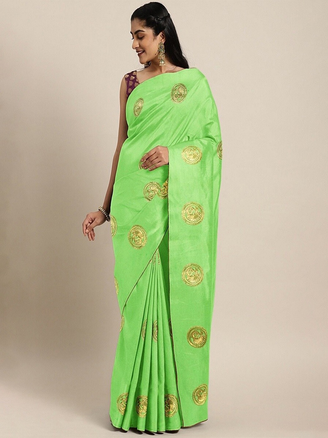 

KALINI Floral Embroidered Saree, Green