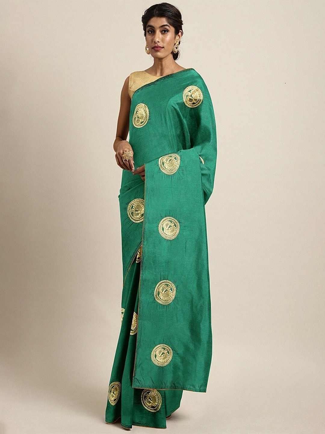 

KALINI Ethnic Motifs Embroidered Saree, Green