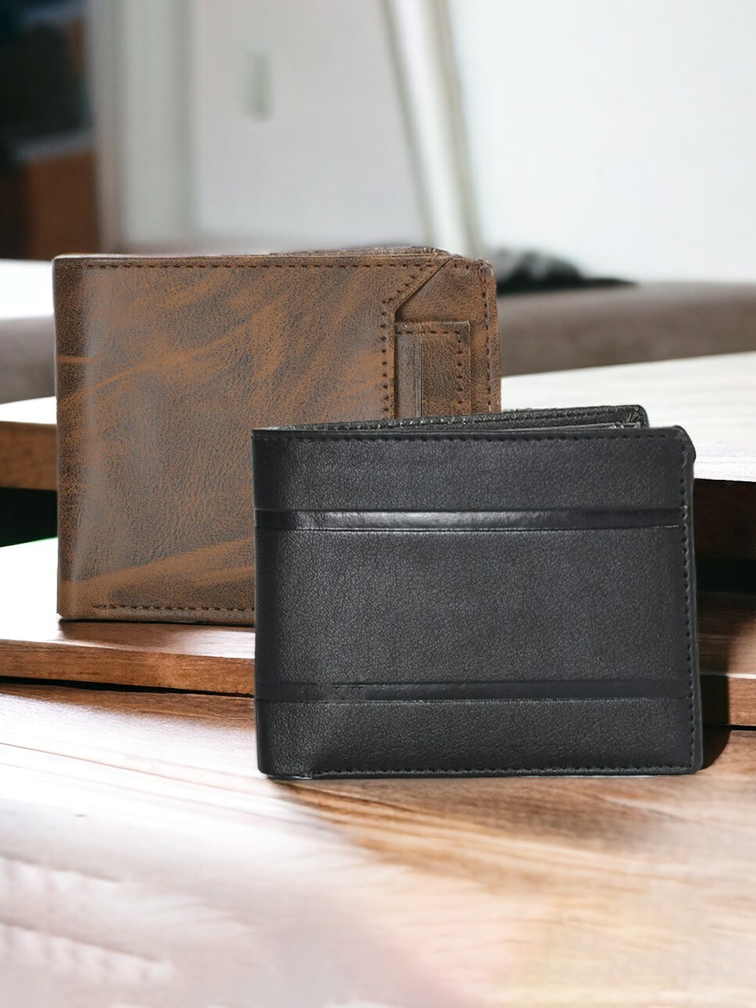 

The Roadster Lifestyle Co Men Set Of 2 Textured Two Fold Wallets, Black