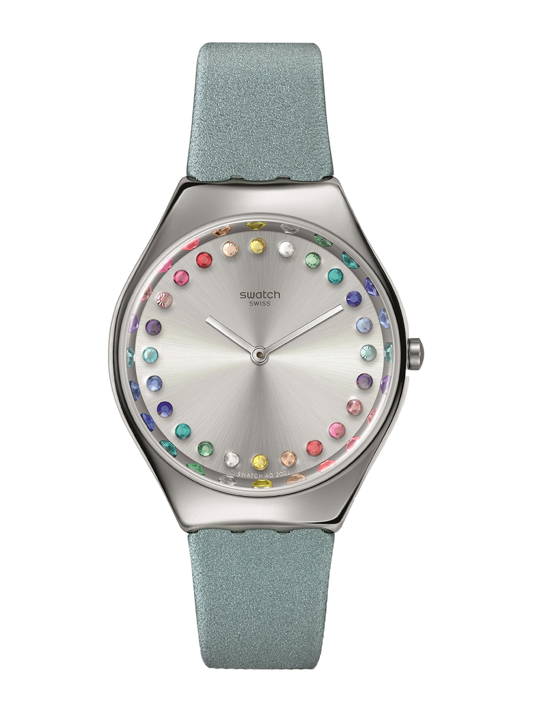 

Swatch Women Embellished Dial & Leather Straps Analogue Watch SYXS144_SWATCH WATCH, Blue