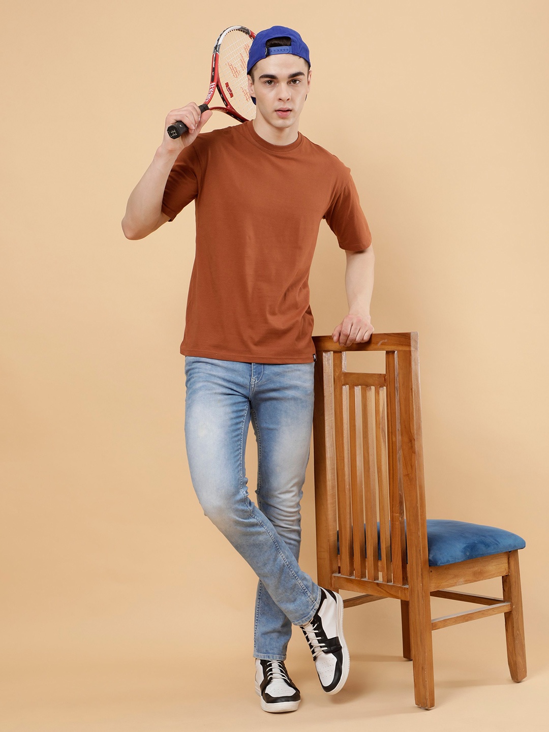 

PockMAN Round Neck Bio Finish Oversized Cotton T-shirt, Brown
