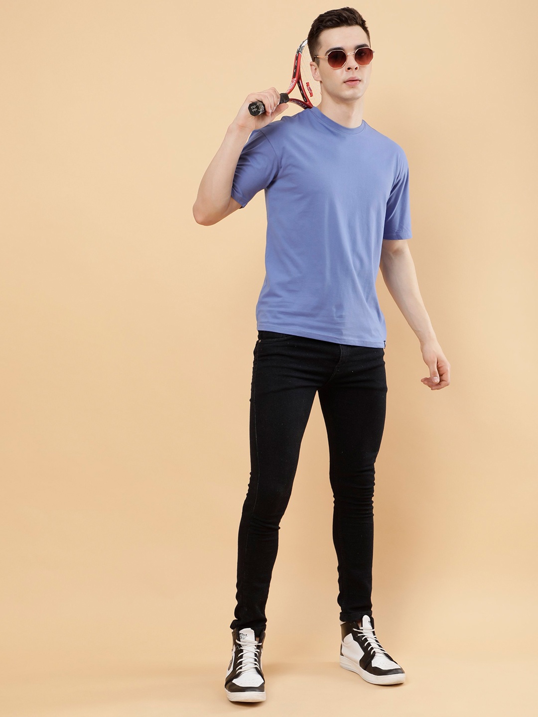 

PockMAN Round Neck Bio Finish Oversized Cotton T-shirt, Blue