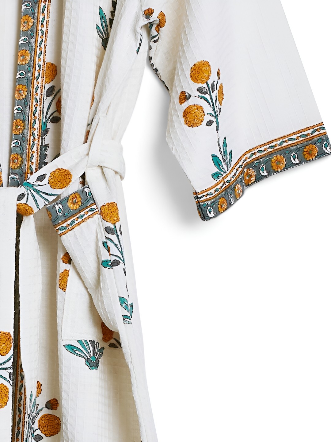 

India Circus by Krsnaa Mehta Unisex Printed Cotton Luxe Leaf Bath Robe, Orange