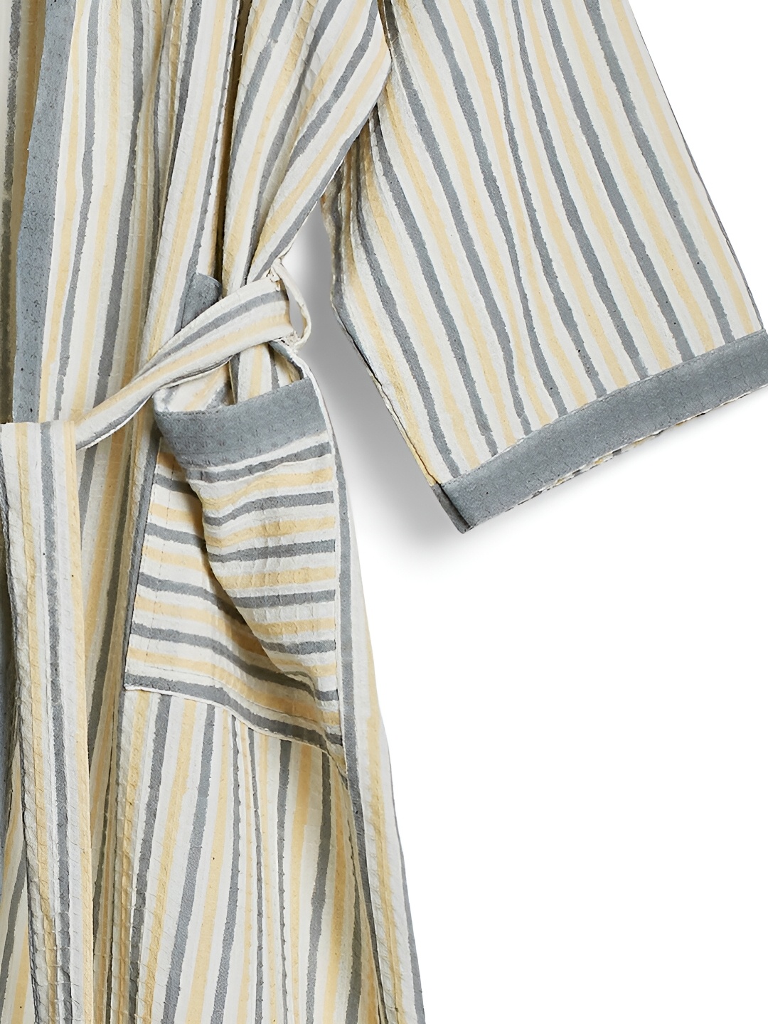 

India Circus by Krsnaa Mehta Unisex Striped Cotton Bath Robe, Cream