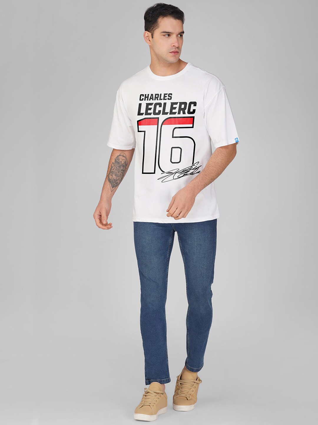 

Crazymonk Typography Printed Cotton Oversized T-shirt, White