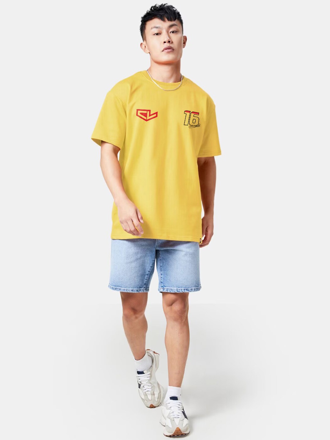 Crazymonk Typography Printed Cotton Oversized T-shirt, Yellow