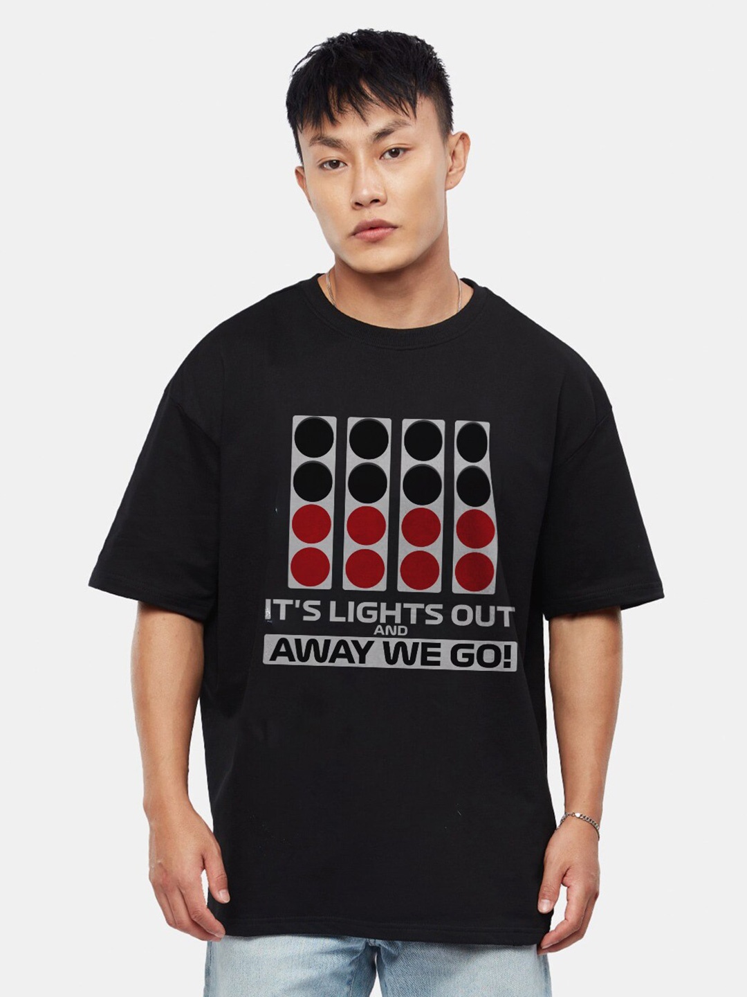 

Crazymonk Graphic Printed Cotton Oversized T-shirt, Black