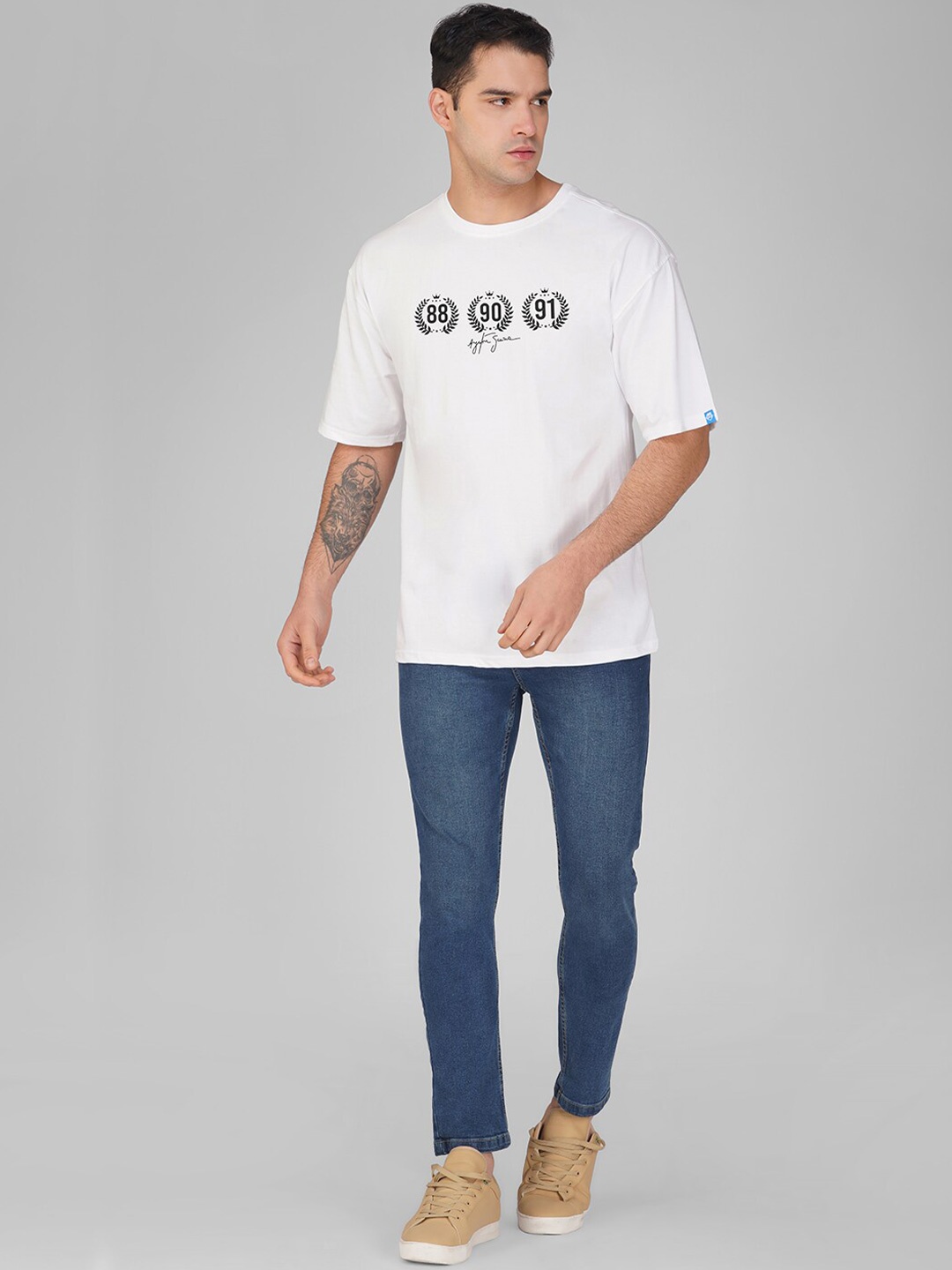 

Crazymonk Graphic Printed Cotton Oversized T-shirt, White
