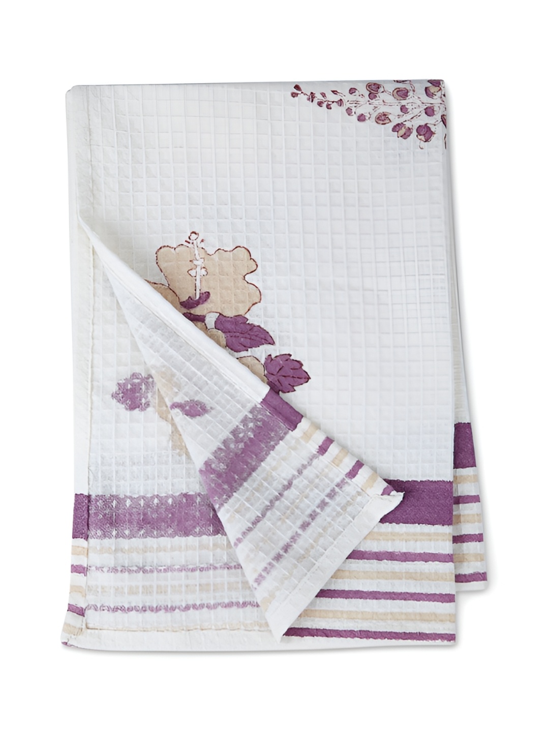 

India Circus by Krsnaa Mehta Purple & White 2 Pieces Printed Cotton 170 GSM Hand Towels