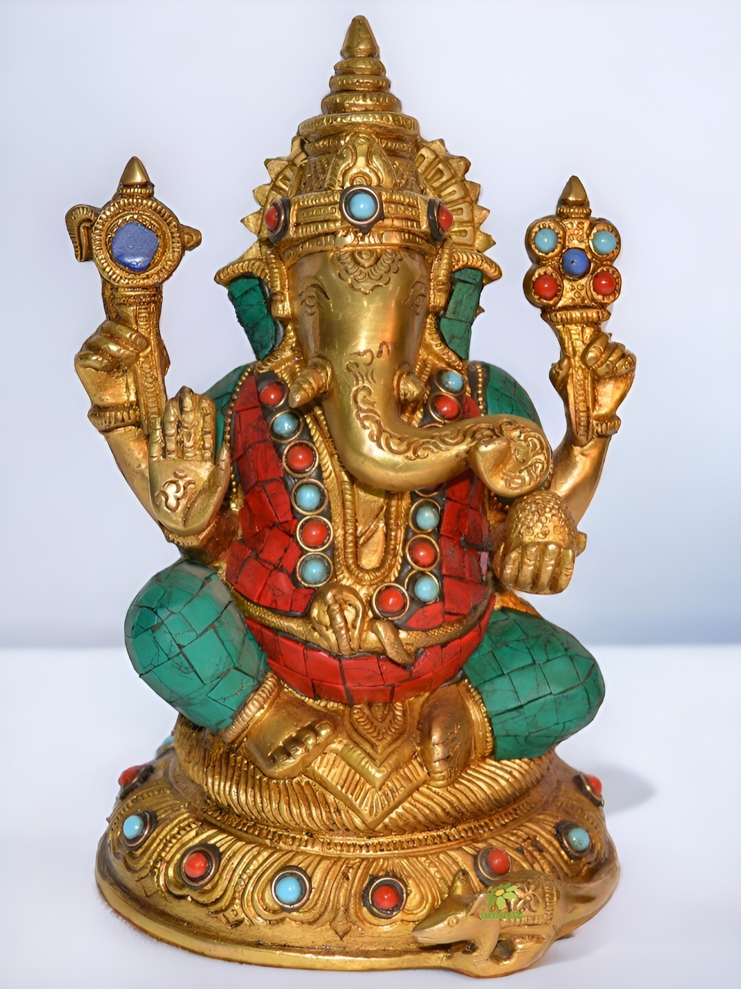 

Aakrati Copper-Toned & Green Religious Brass Idol Showpiece
