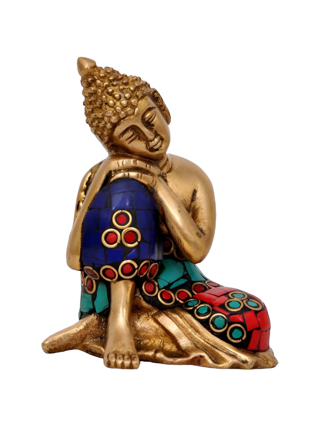

Aakrati Copper-Toned & Blue Brass Religious Idol Small Buddha Showpiece