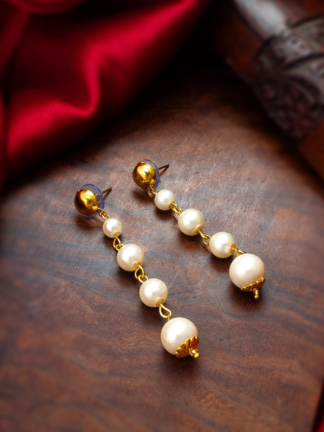 

aadita Silver Beaded Drop Earrings, Gold